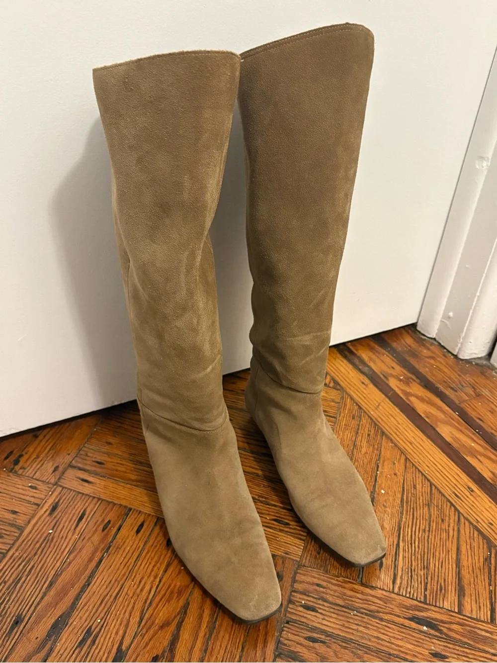 Mango Tall Suede Knee High Boots in sand